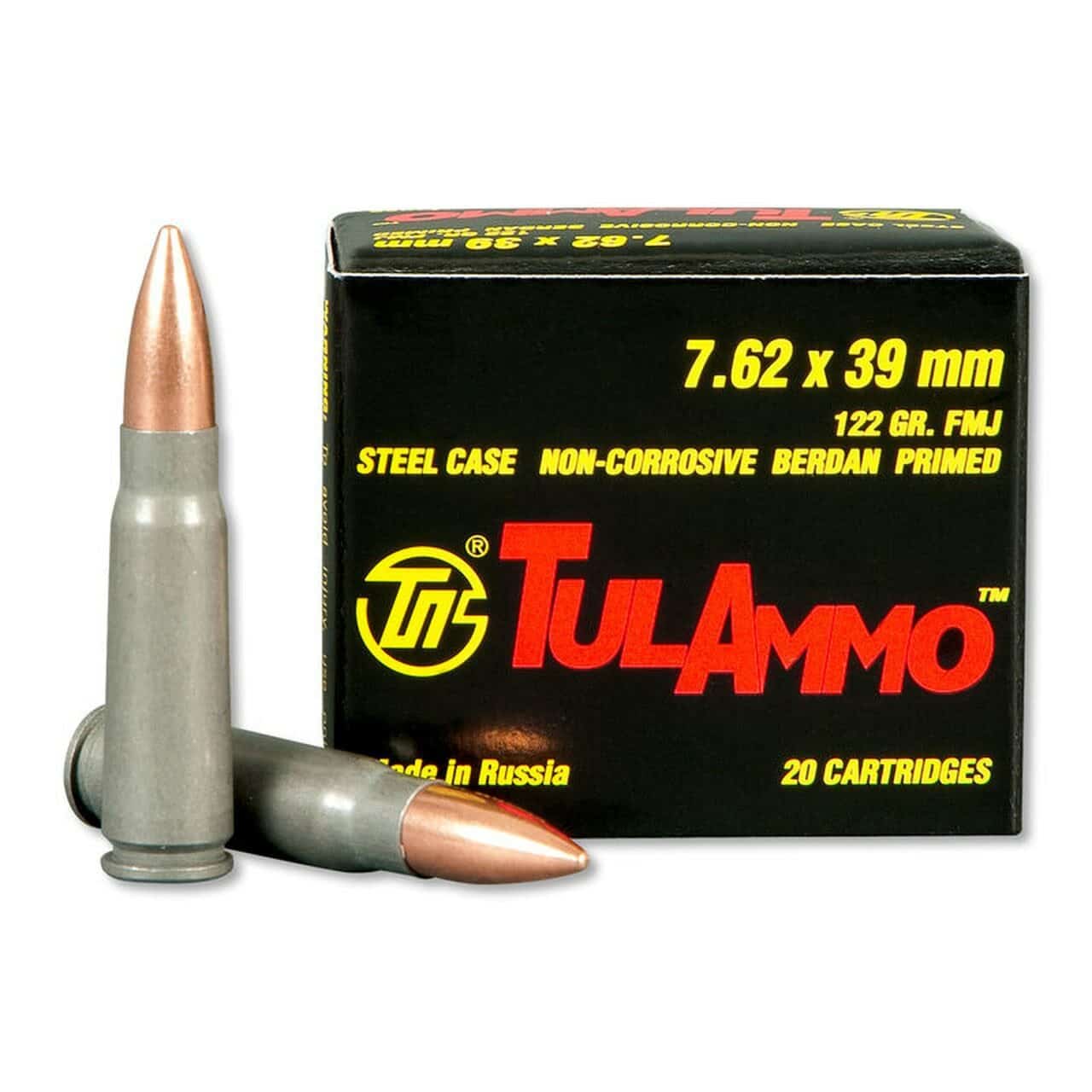 Tul 7.62x39 Ammo 122gr FMJ Steel Case UL076201