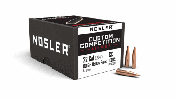 Nosler 22 Caliber 80gr HPBT Custom Competition (100ct) - BN25116