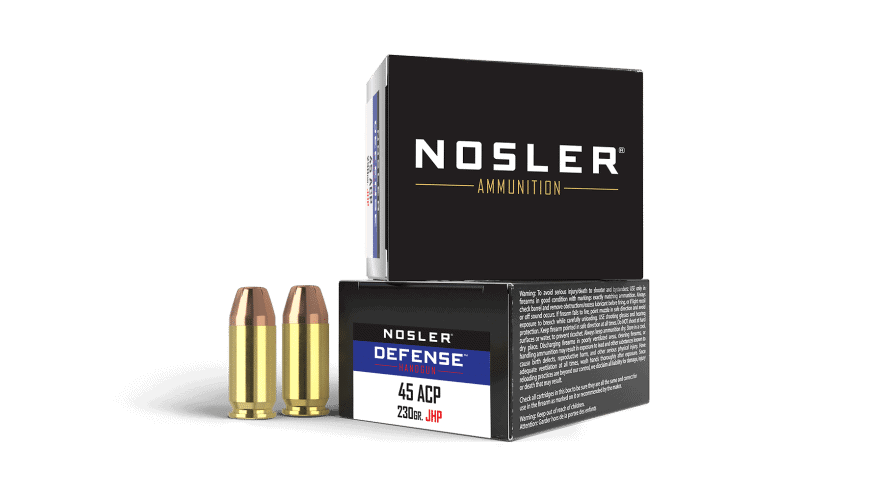 Nosler 45 ACP +P 230 Grain JHP Bonded Performance DEFENSE Ammunition (20ct) - 39645