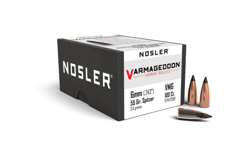 Featured image for “Nosler 243 Cal 6mm 55gr FB Tipped Varmageddon (100ct)”