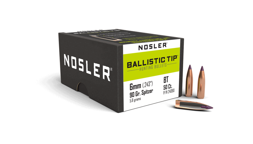 Featured image for “Nosler 243 Cal 6mm 90gr Ballistic Tip Hunting (50ct)”