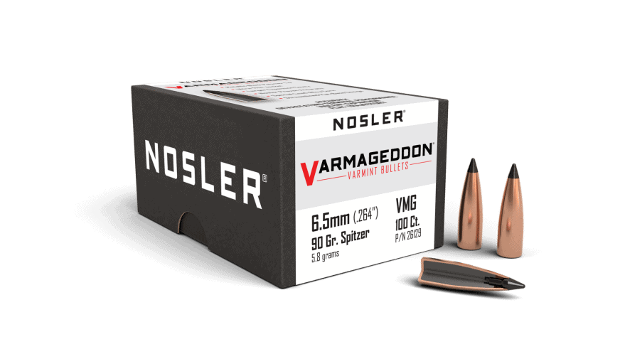 Featured image for “Nosler 264 Cal 6.5mm 90gr FB Tipped Varmageddon (100ct)”