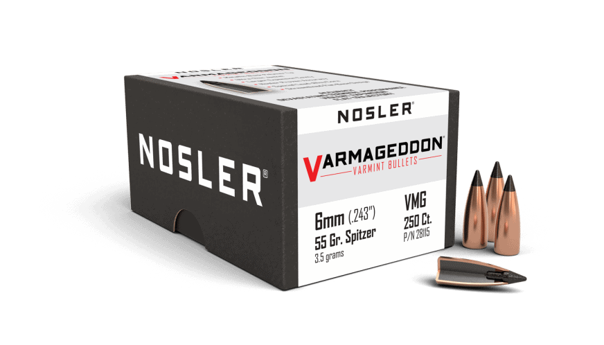 Featured image for “Nosler 243 Cal 6mm 55gr FB Tipped Varmageddon (250ct)”