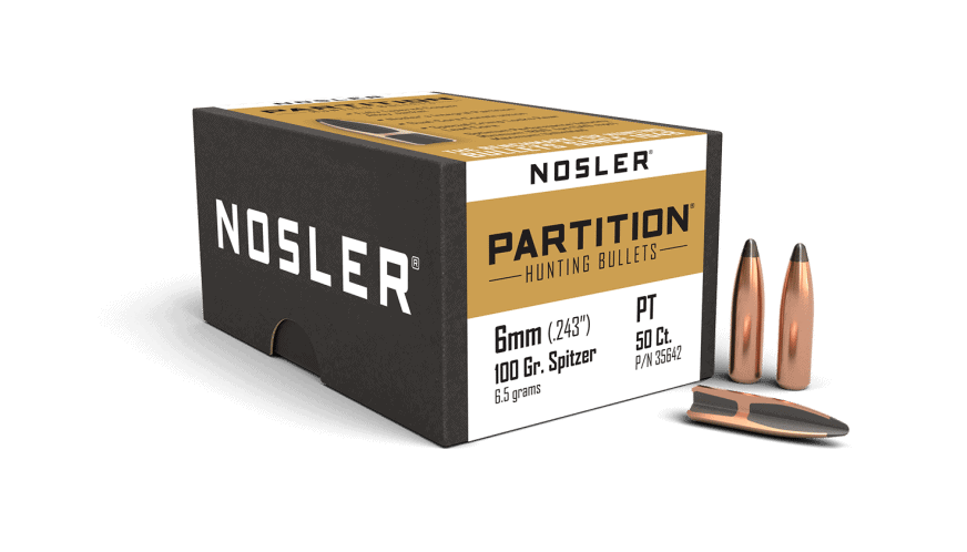 Featured image for “Nosler 243 Cal 6mm 100gr Partition (50ct)”