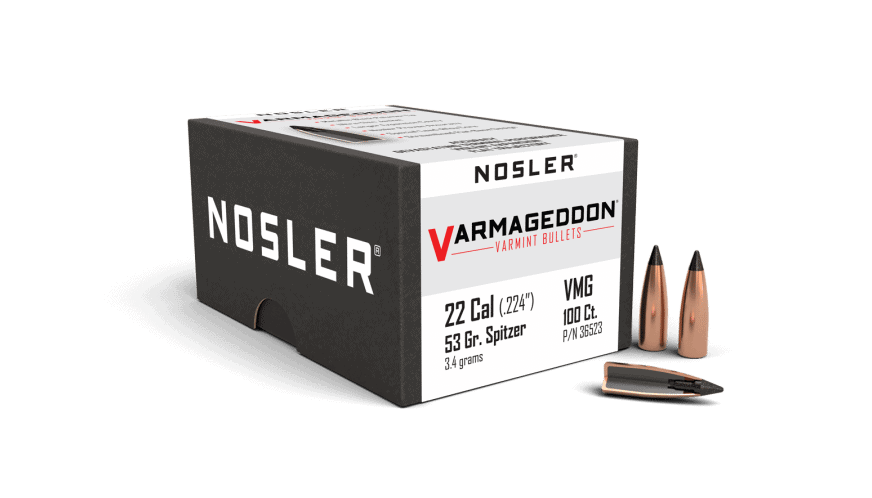 Featured image for “Nosler 22 Cal 53gr FB Tipped Varmageddon Bullet (100ct)”