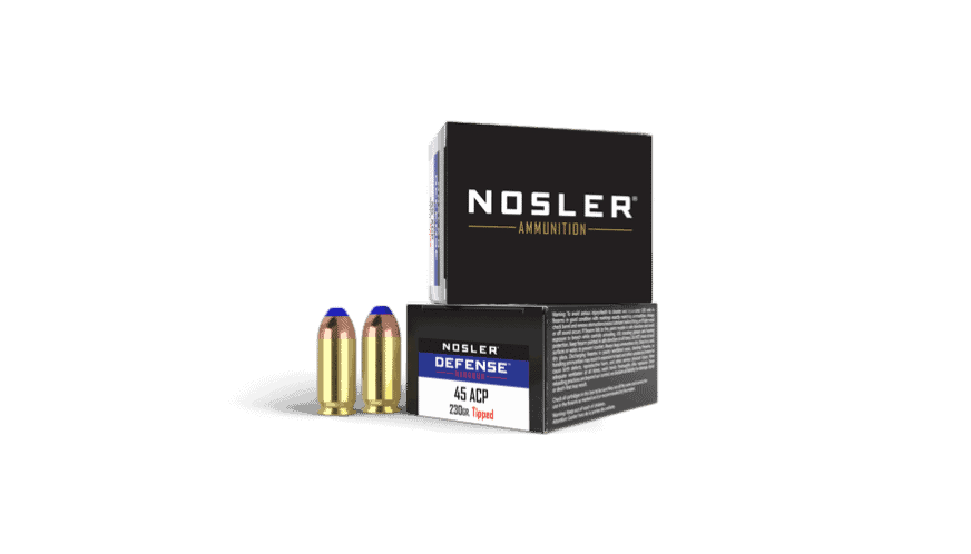 Featured image for “Nosler 45 ACP +P 230 Grain Tipped Bonded Performance DEFENSE Ammunition (20ct)”