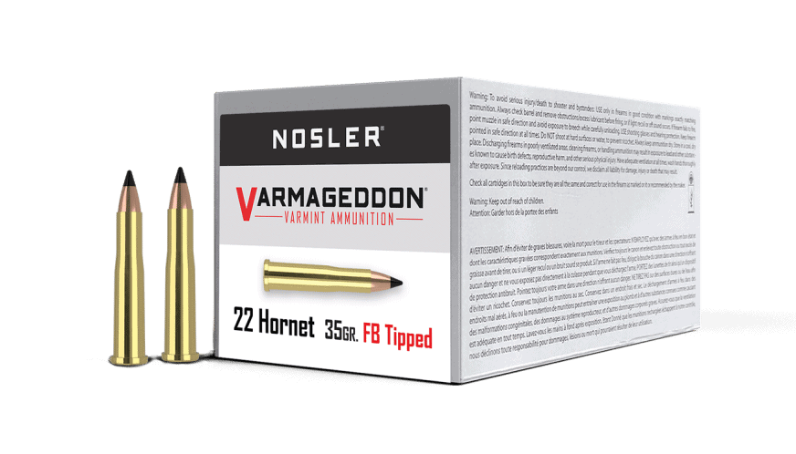 Featured image for “Nosler 22 Hornet 35gr Tipped Varmageddon Ammunition (20ct)”