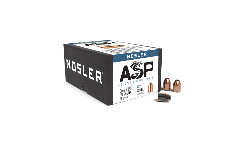 Featured image for “Nosler 9mm 124gr JHP ASP (250ct)”