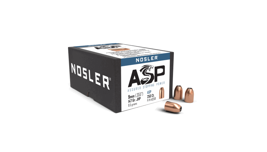 Featured image for “Nosler 9mm 147gr JHP ASP (250ct)”