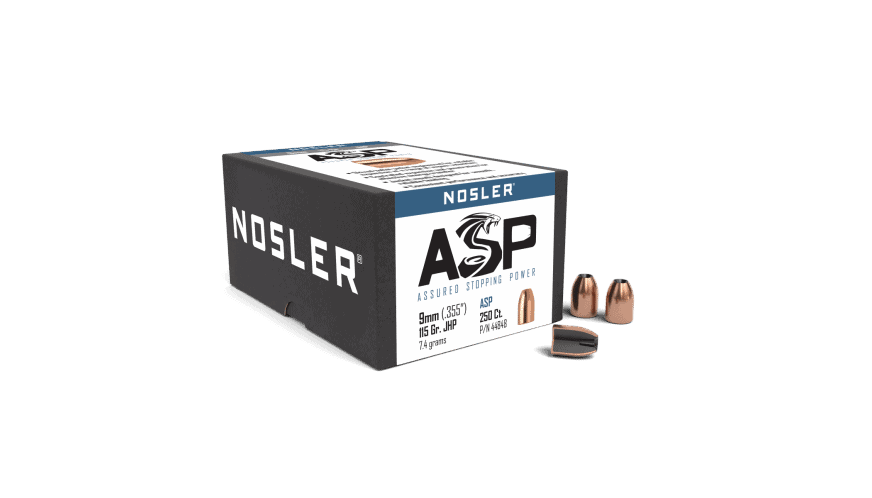 Featured image for “Nosler 9mm 115gr JHP ASP (250ct)”