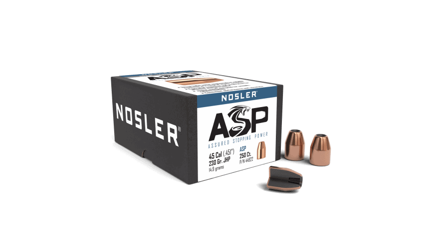 Featured image for “Nosler 45 Cal 230gr JHP ASP (250ct)”