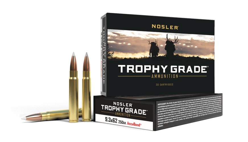Featured image for “Nosler 9.3x62 Mauser 250gr AccuBond Trophy Grade Ammunition (20ct)”