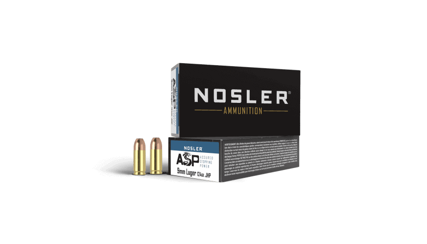 Featured image for “Nosler 9mm Luger 124gr JHP ASP Handgun Ammunition  (50ct)”