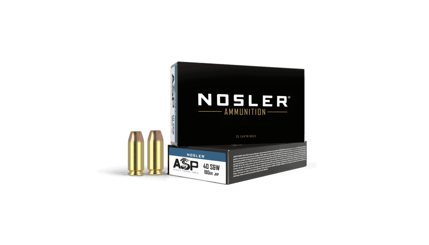 Featured image for “Nosler 40 S&W 180gr JHP ASP Handgun Ammunition (50ct)”