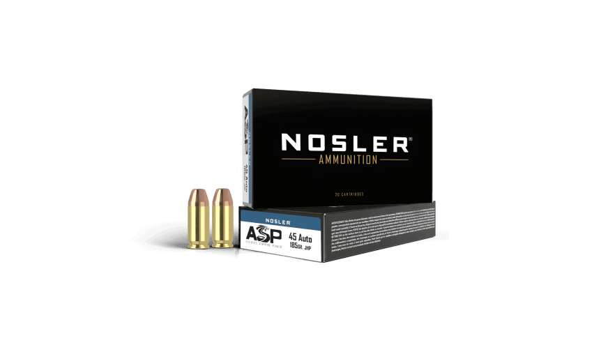 Featured image for “Nosler 45 ACP 185gr JHP ASP Handgun Ammunition (50ct)”