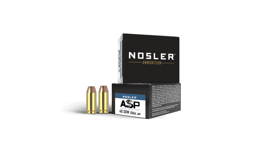 Featured image for “Nosler 40 S&W 150gr JHP ASP Handgun Ammunition (20ct)”