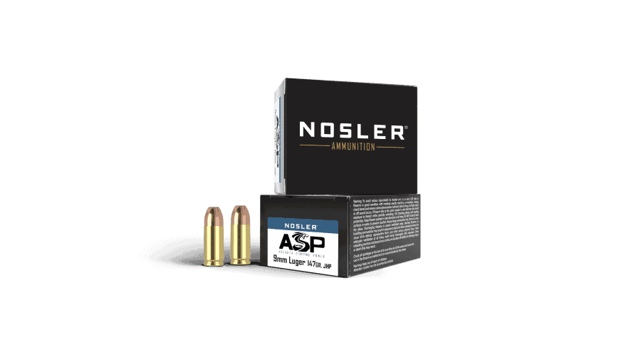 Featured image for “Nosler 9mm Luger 147gr JHP ASP Handgun Ammunition  (20ct)”