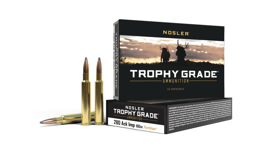 Featured image for “Nosler 280 Ackley Improved 160gr Partition Trophy Grade Ammunition (20ct)”