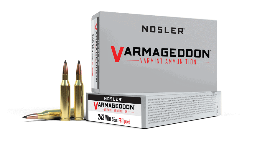 Featured image for “Nosler 243 Win 55gr FB Tipped Varmageddon Ammunition (20ct)”